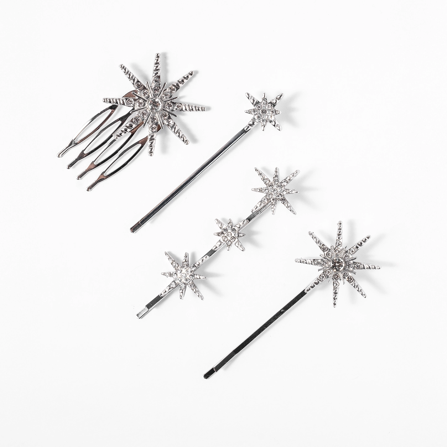 Silver Star Barrettes - Set of 4