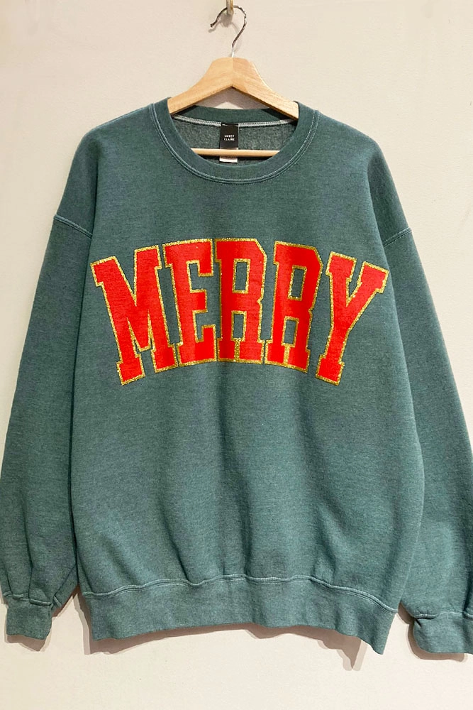 Glitter Merry Holiday Sweatshirt - Green