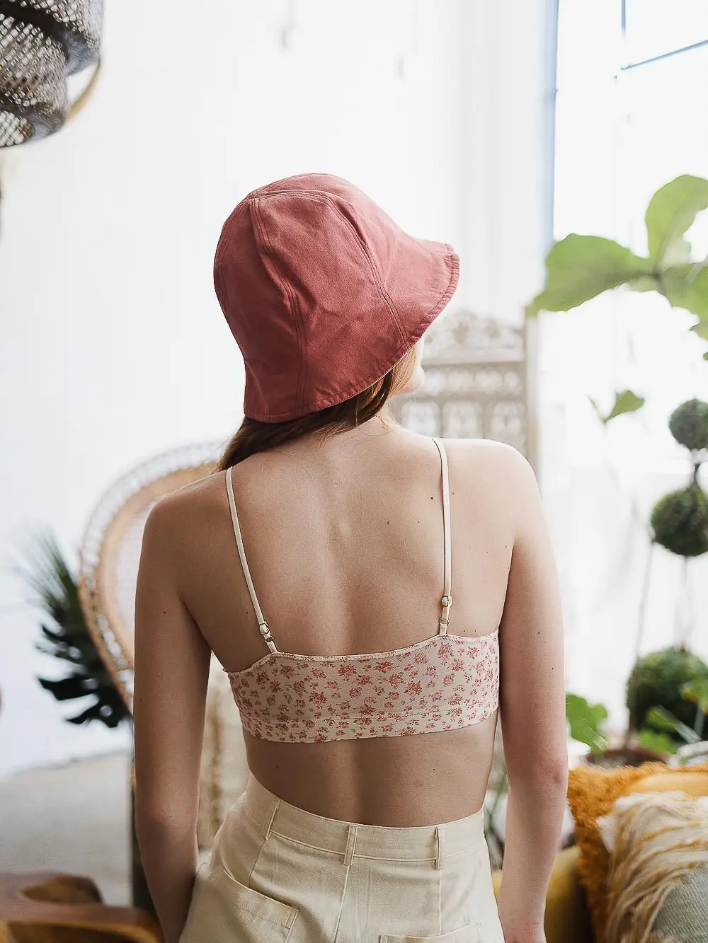 Ditsy Floral Mesh Lace Trim Bralette - Ivory