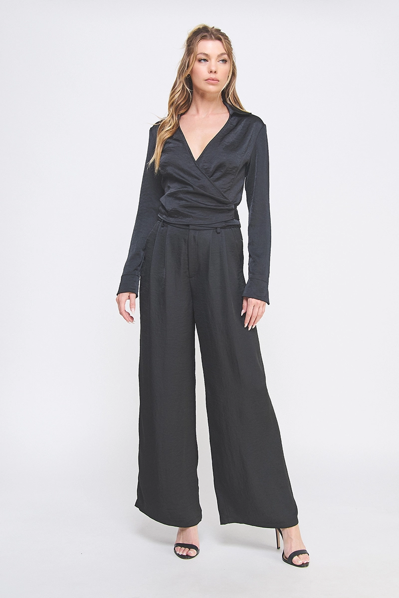Soft Crinkle Satin Wide Leg Pants