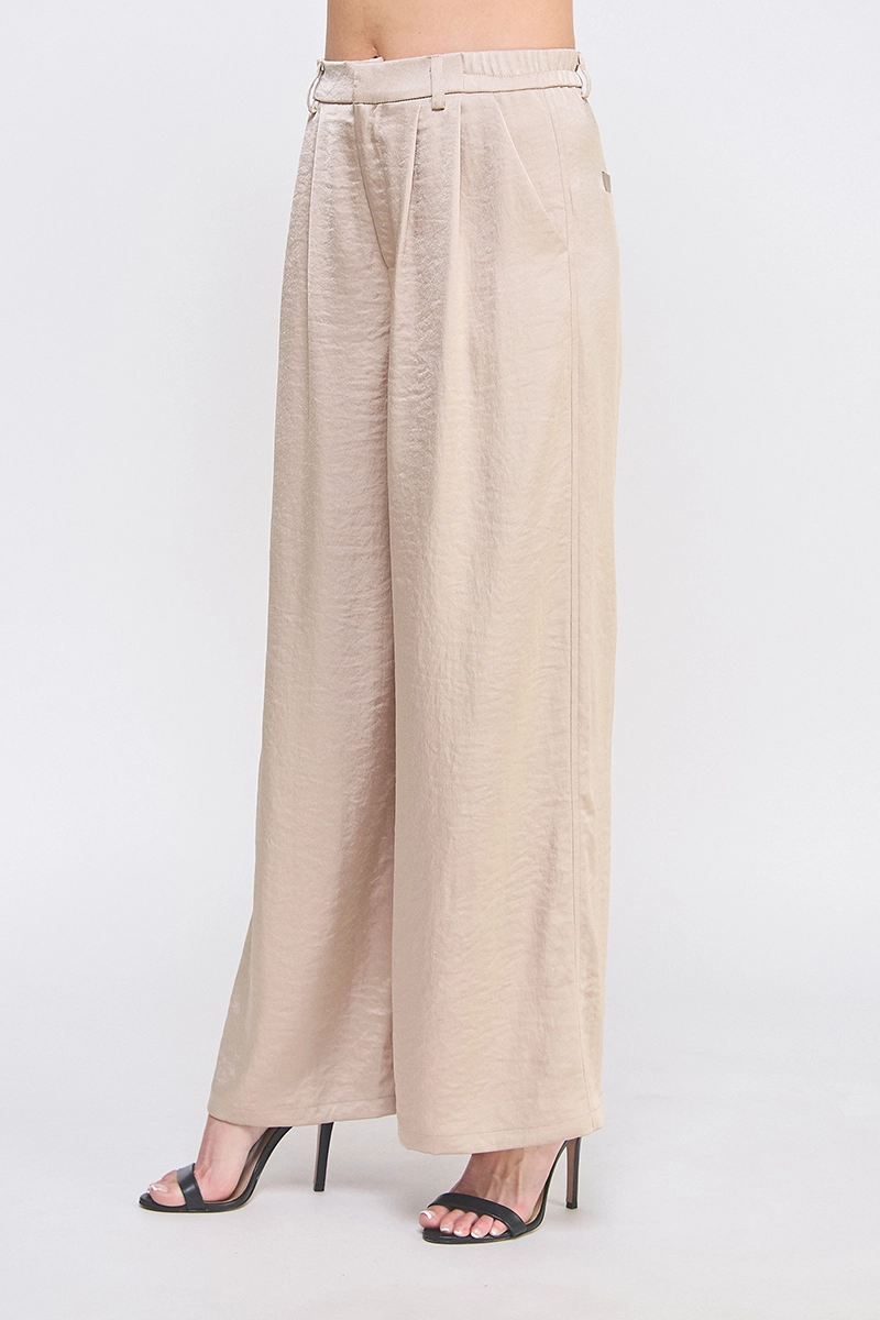 Soft Crinkle Satin Wide Leg Pants