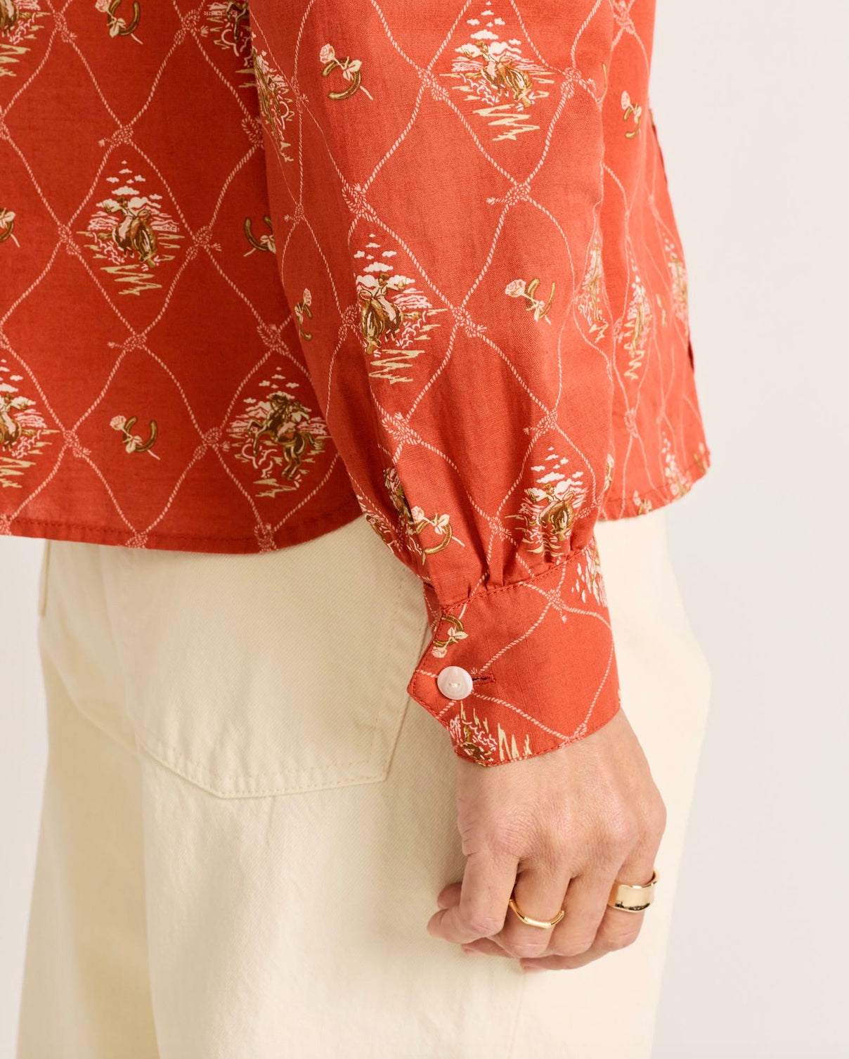 Winona Puff Sleeve Shirt - Adobe Lattice