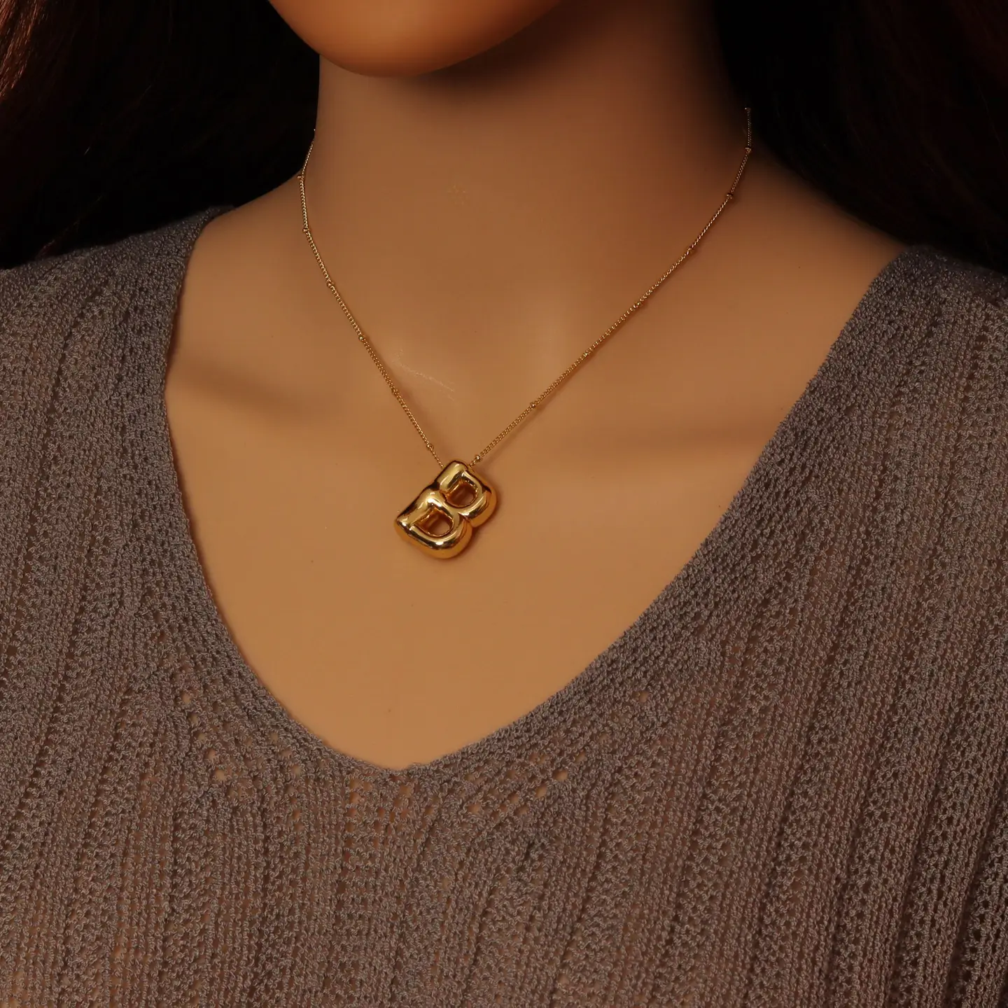 Balloon Bubble Initial Letter Charm Necklace - Gold