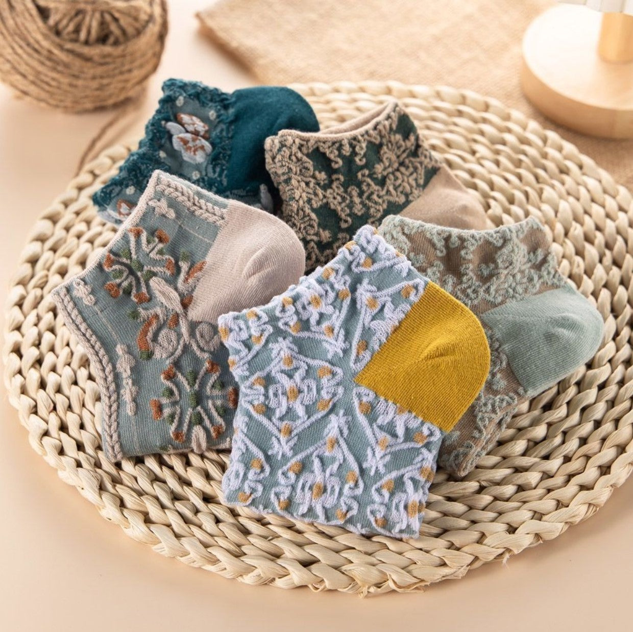 Vintage 3D Floral Socks