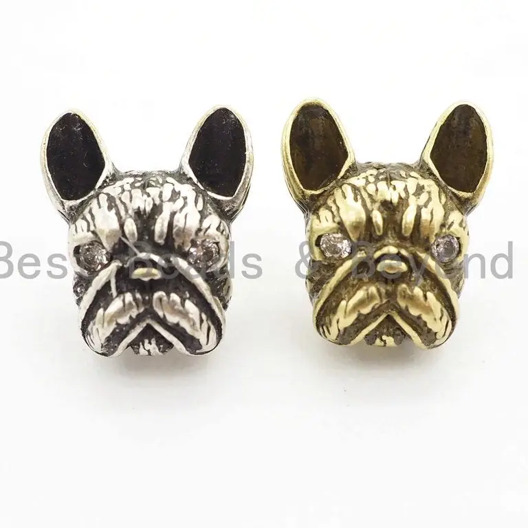 Antique Silver Bulldog Animal Head Bead