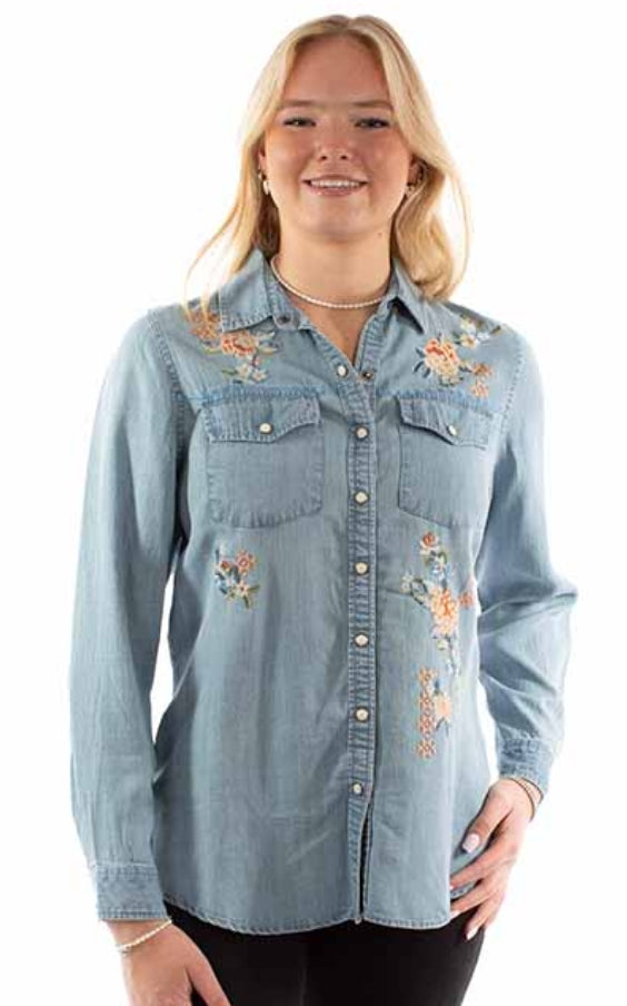 Scully Embroidered Snap Front Blouse