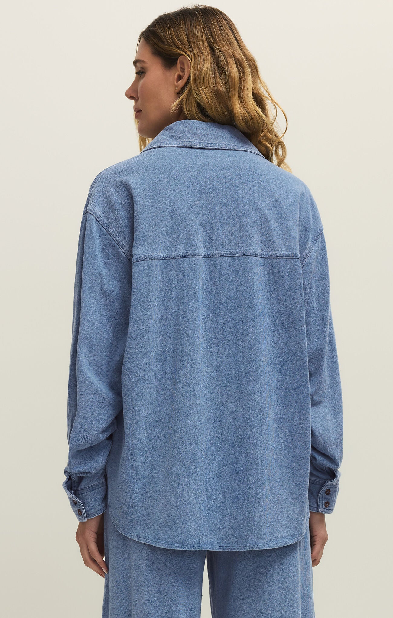 Reese Jersey Denim Button Up - Santorini Indigo