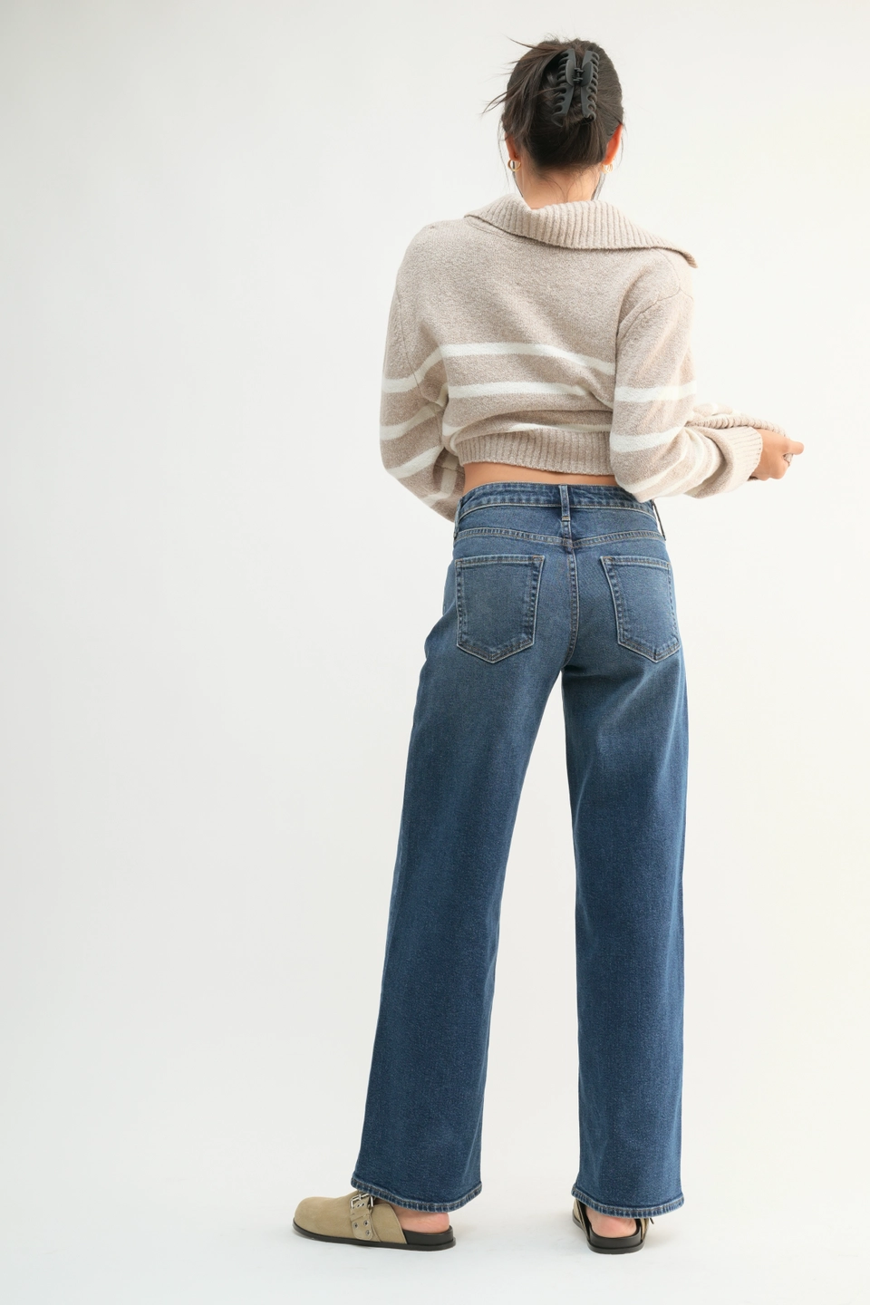 Dark Mid Rise Slim Wide Leg