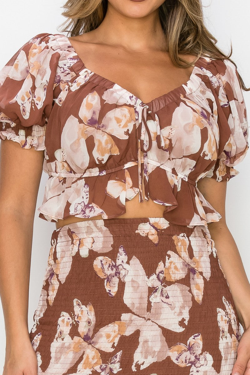 Floral Crop Top - Brown