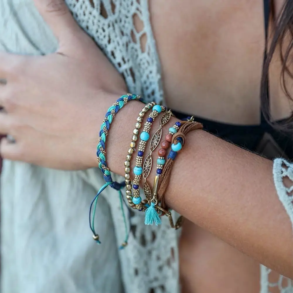 Turquoise Stackable Suede Bracelet - Beads & Natural Stone