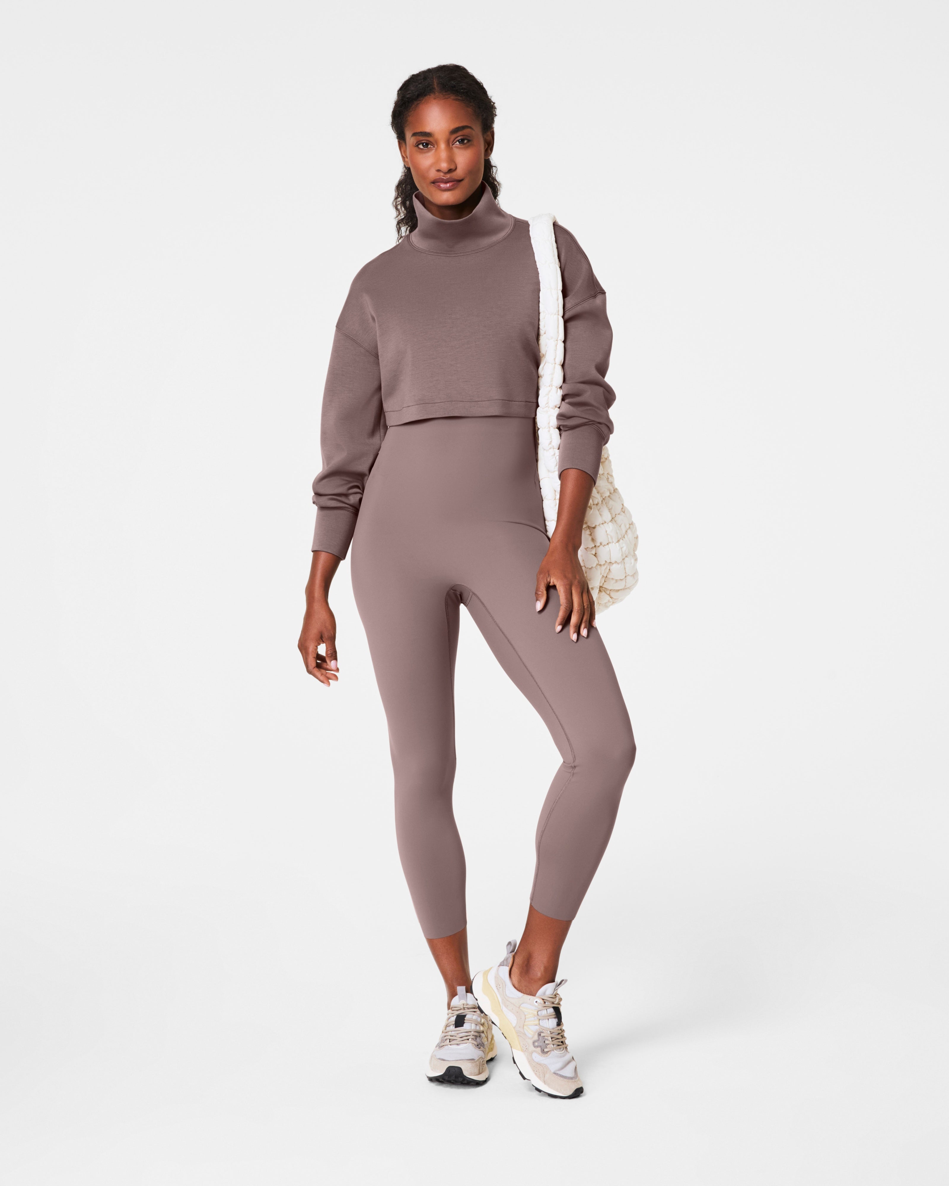 Spanx Airessentials Brushed & Cropped High-neck Sweatshirt - Smoke
