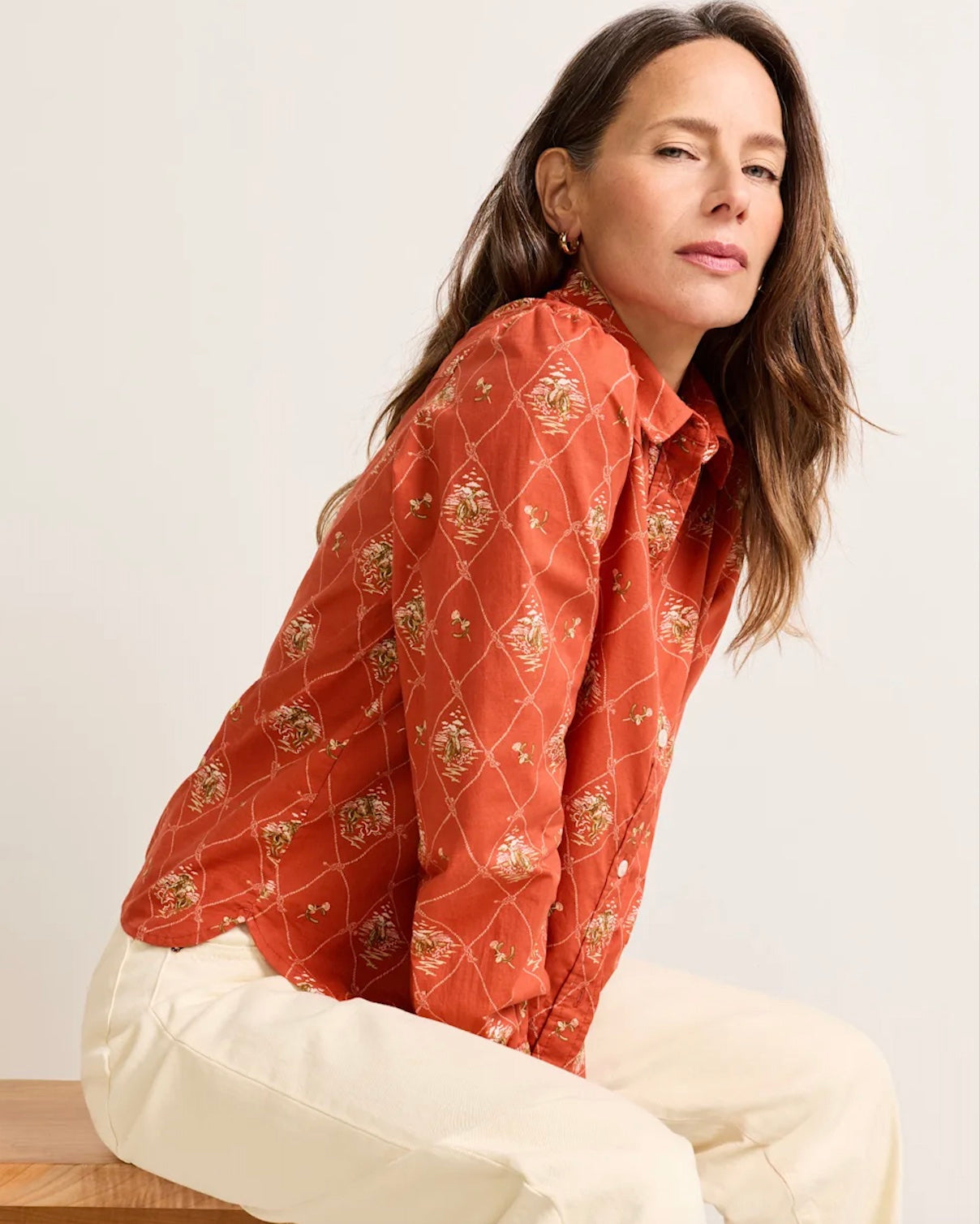 Winona Puff Sleeve Shirt - Adobe Lattice