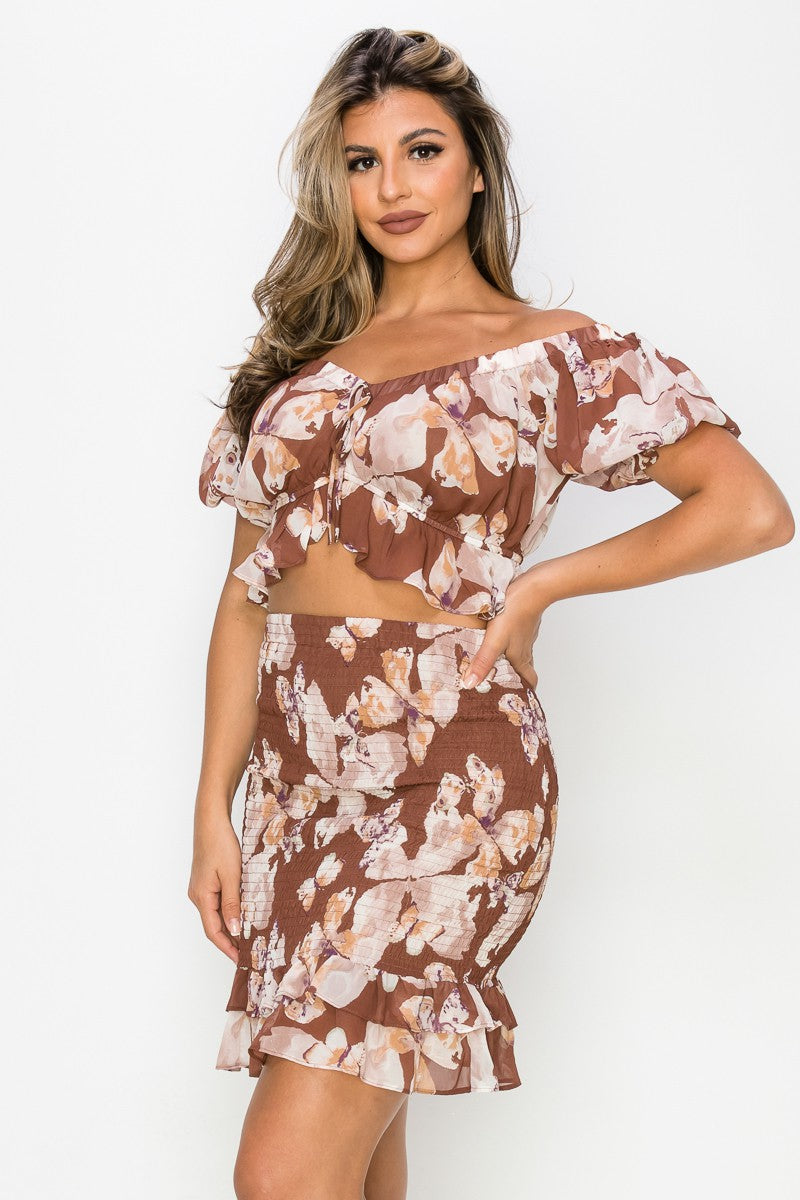 Floral Crop Top - Brown