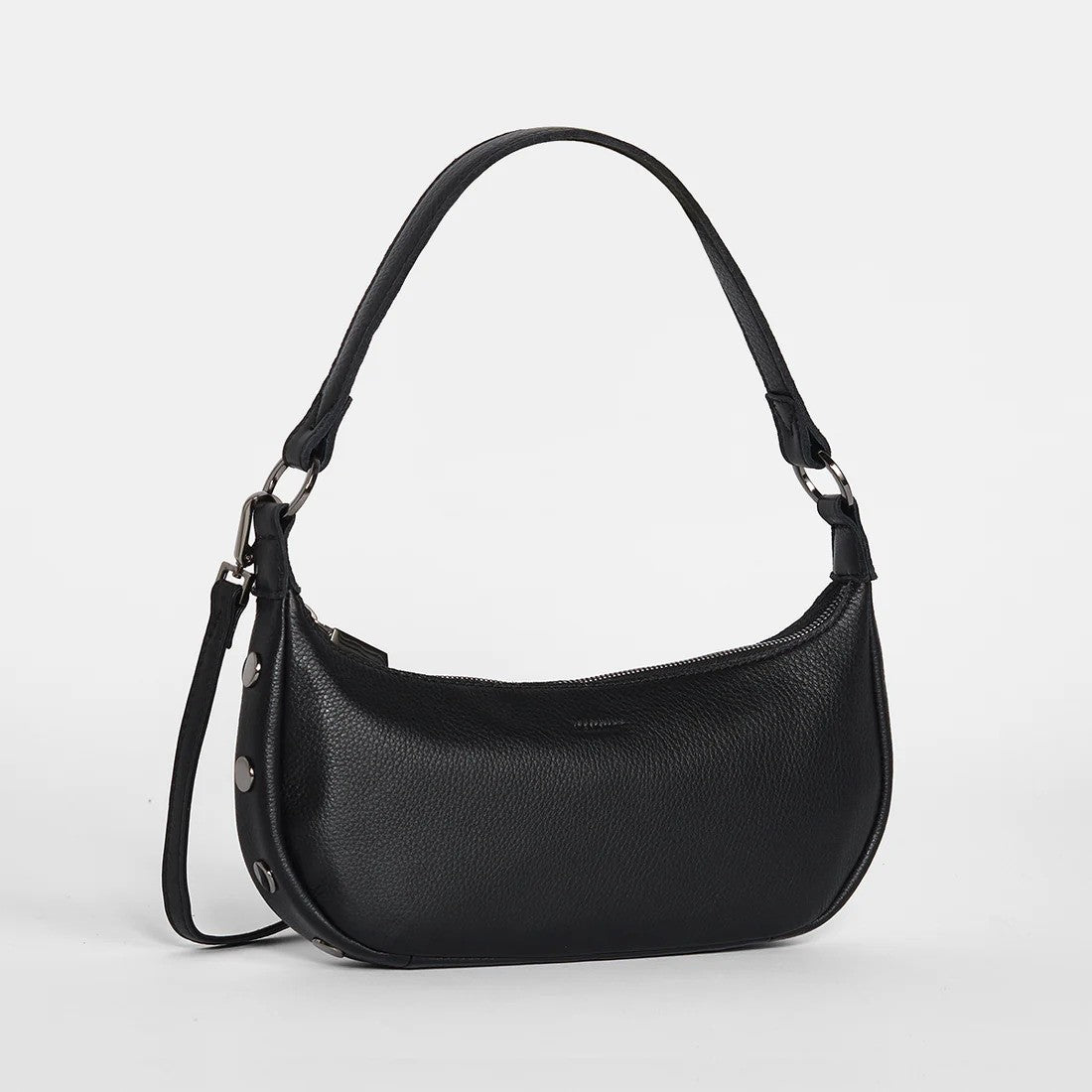 Hammitt Small Leather Shoulder Bag Becker - Black/Gunmetal