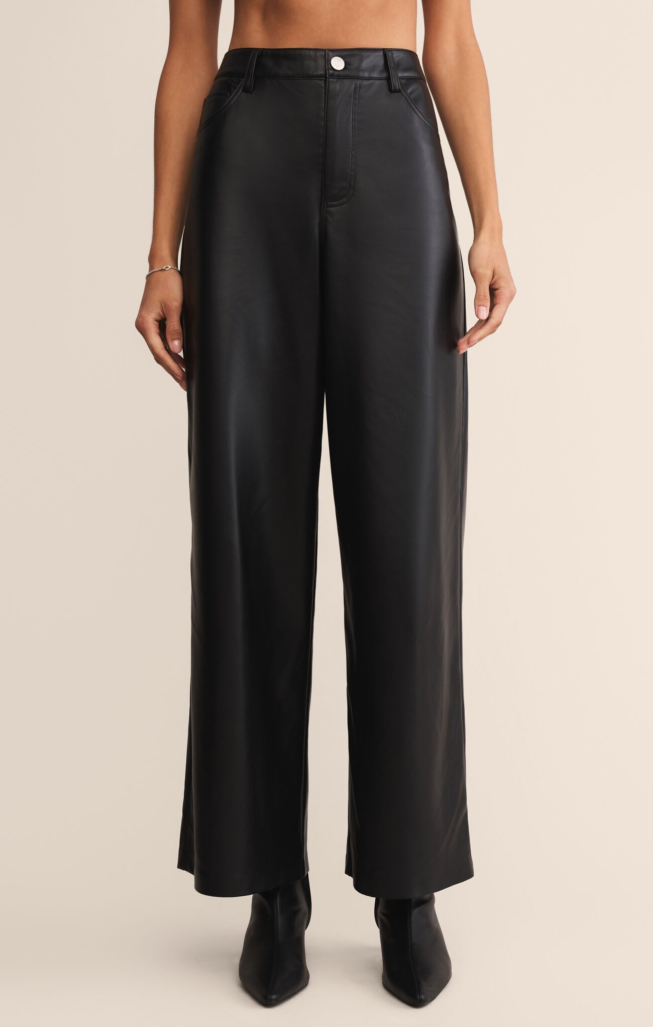 Marli Wide Leg Leather Pant - Black