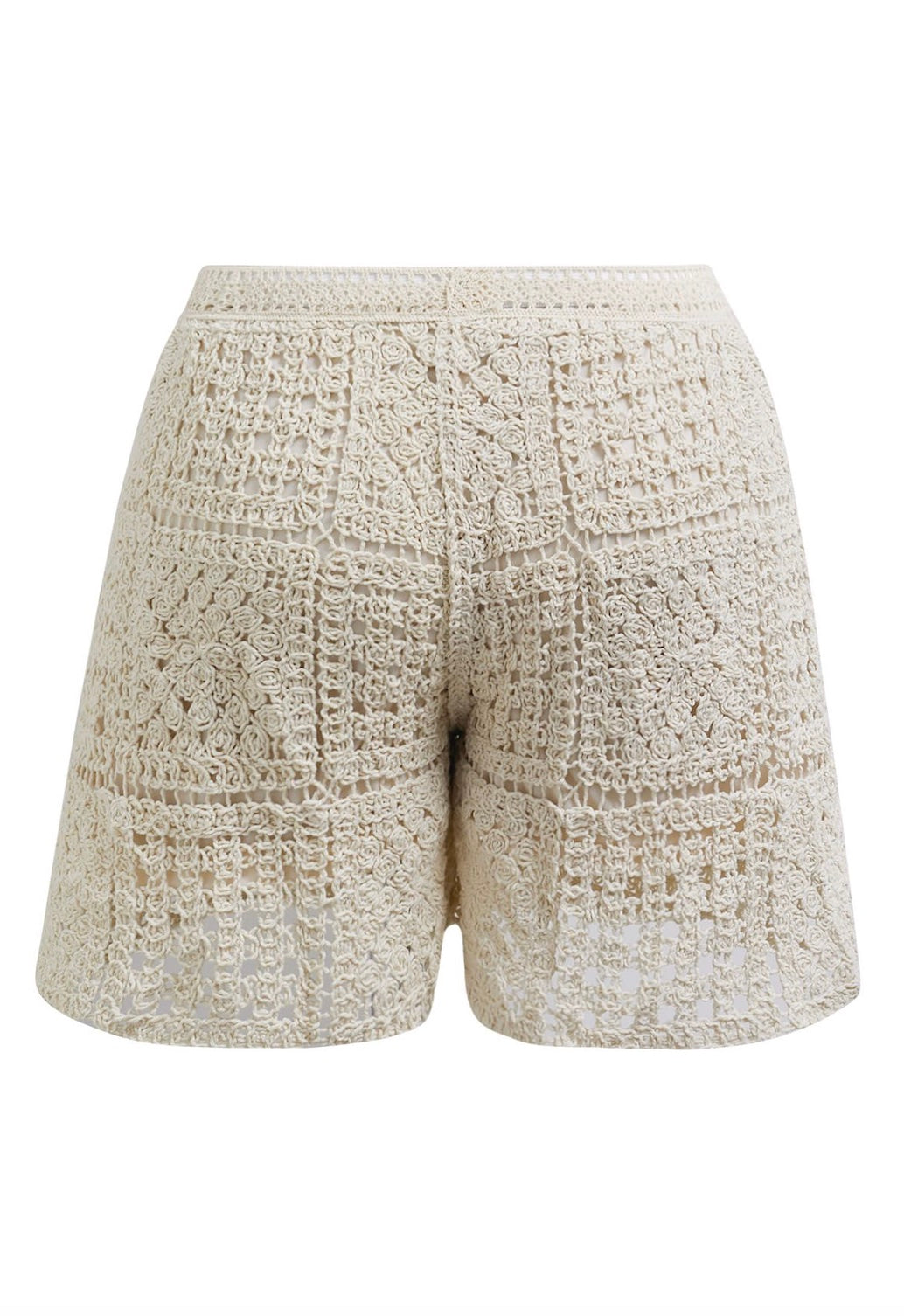 Elastic Waist Open-Knit Crotchet Shorts - Ivory