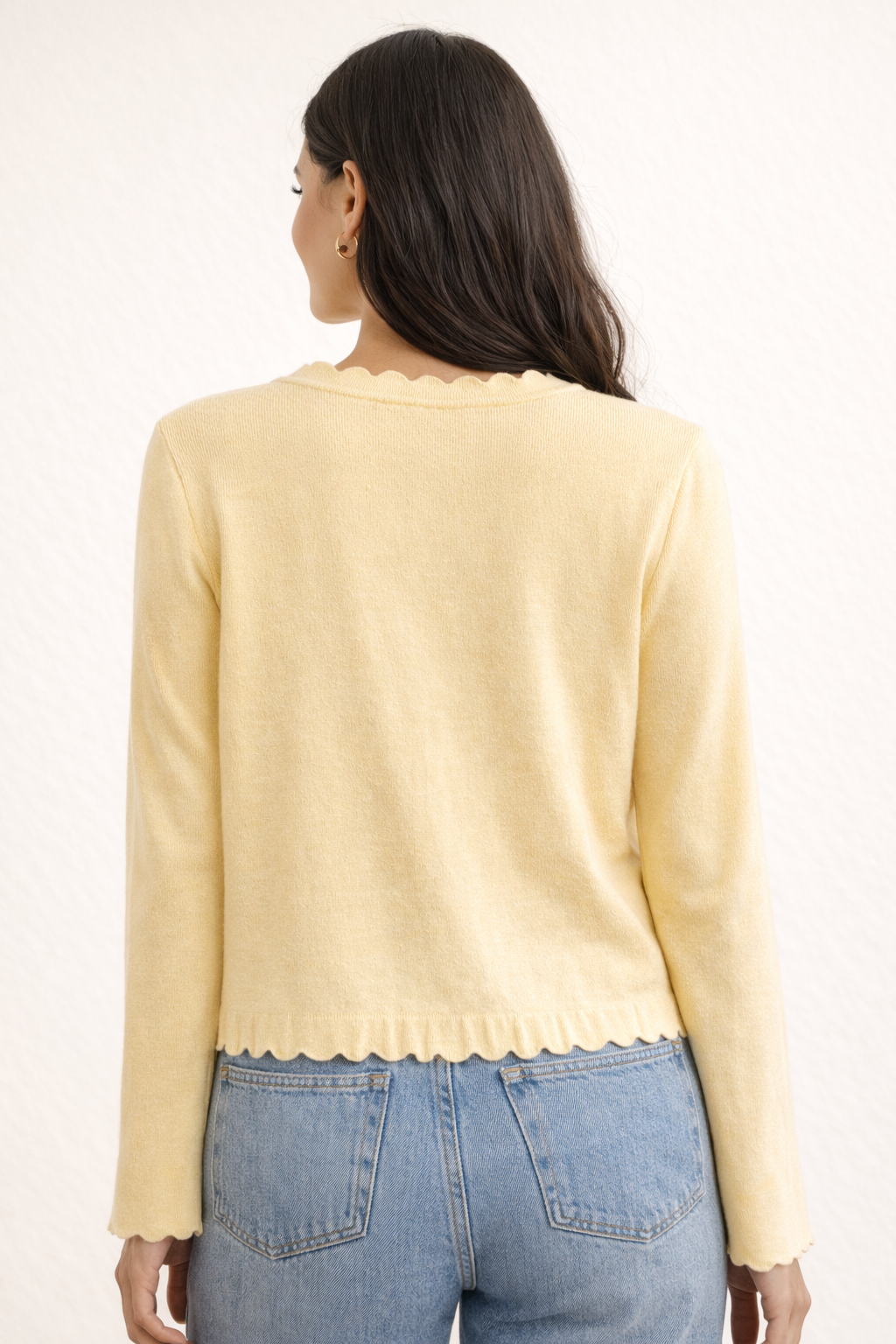 Scalloped Sweater w/ Ribbed Button - Butter Yellow