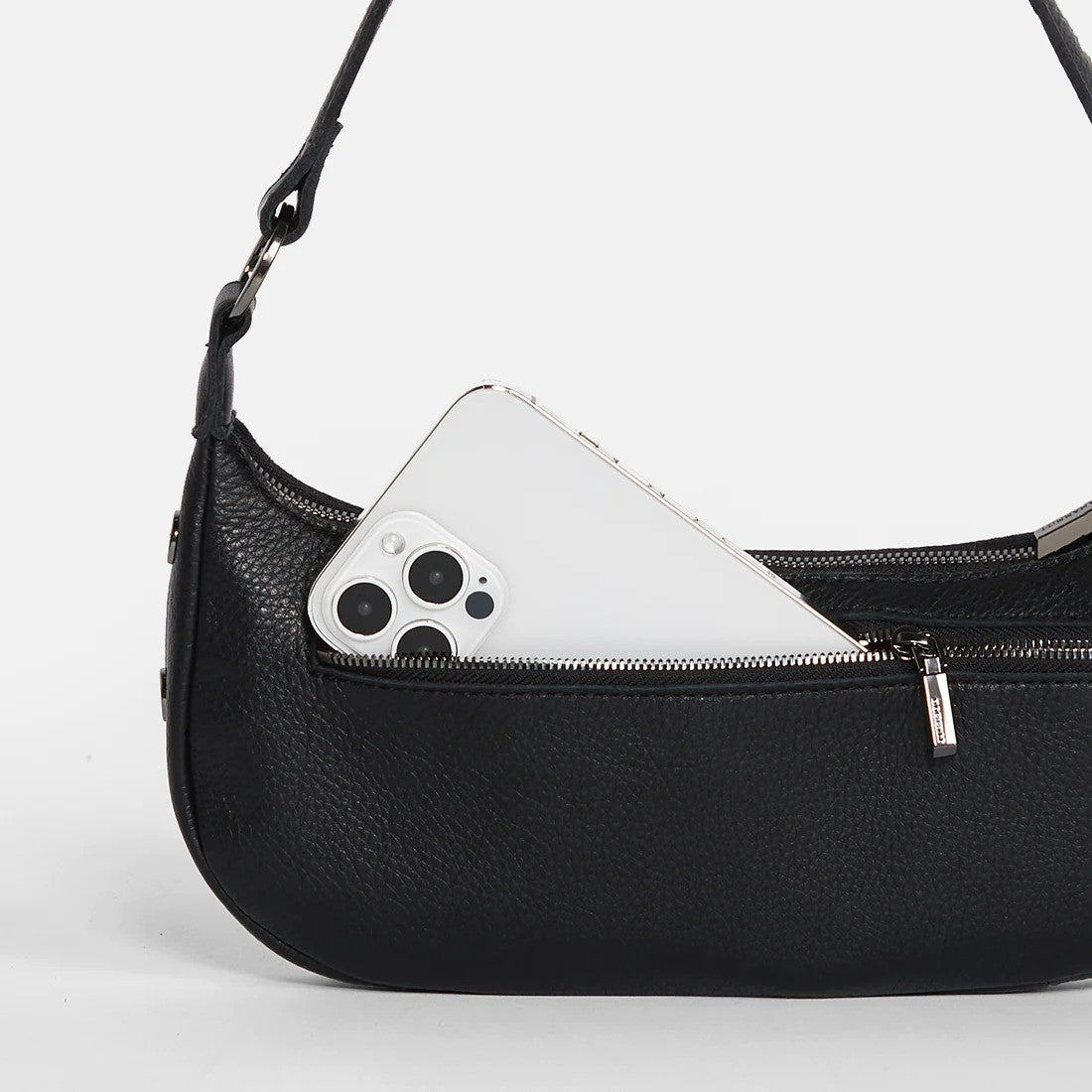 Hammitt Small Leather Shoulder Bag Becker - Black/Gunmetal