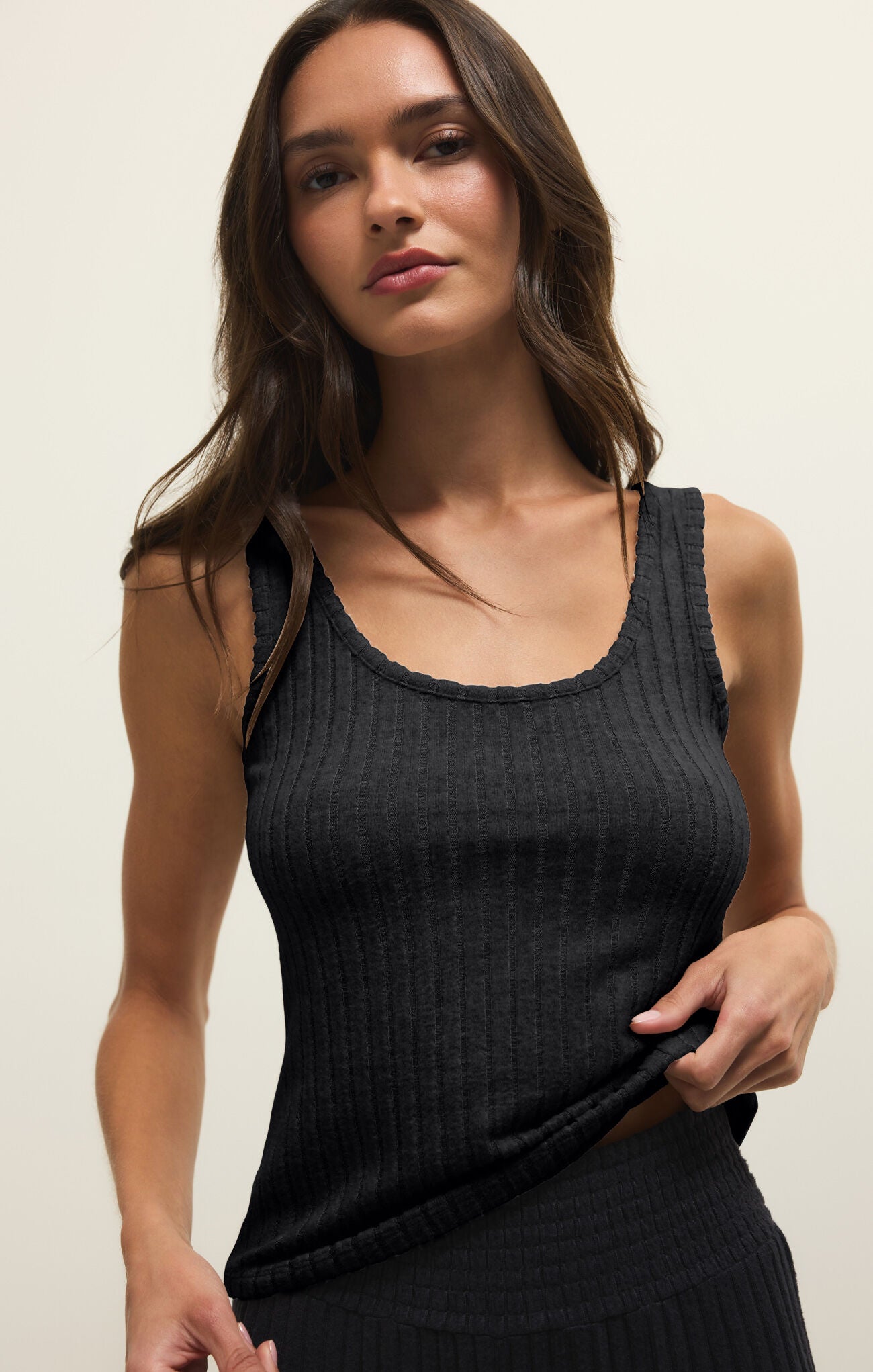 Double Scoop Rib Tank - Black Sand