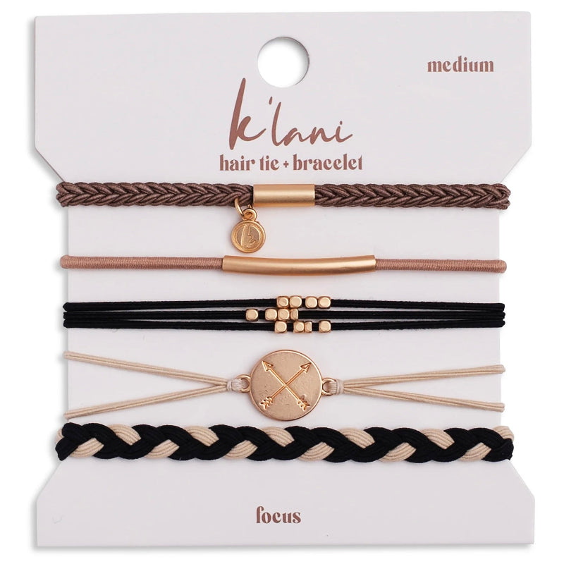 K'lani Hair Tie Bracelets "Focus" Black & Cream Hair Tie Bracelets With Removable Ball Marker