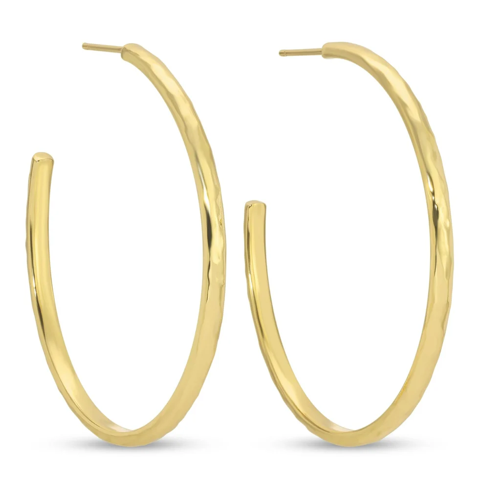 Earrings - Lightly Textured Large Delicate Hoops - Gold