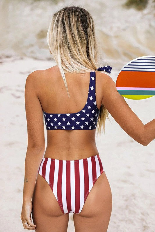 Highwaisted Side Tied Bikini Bottom - USA Flag