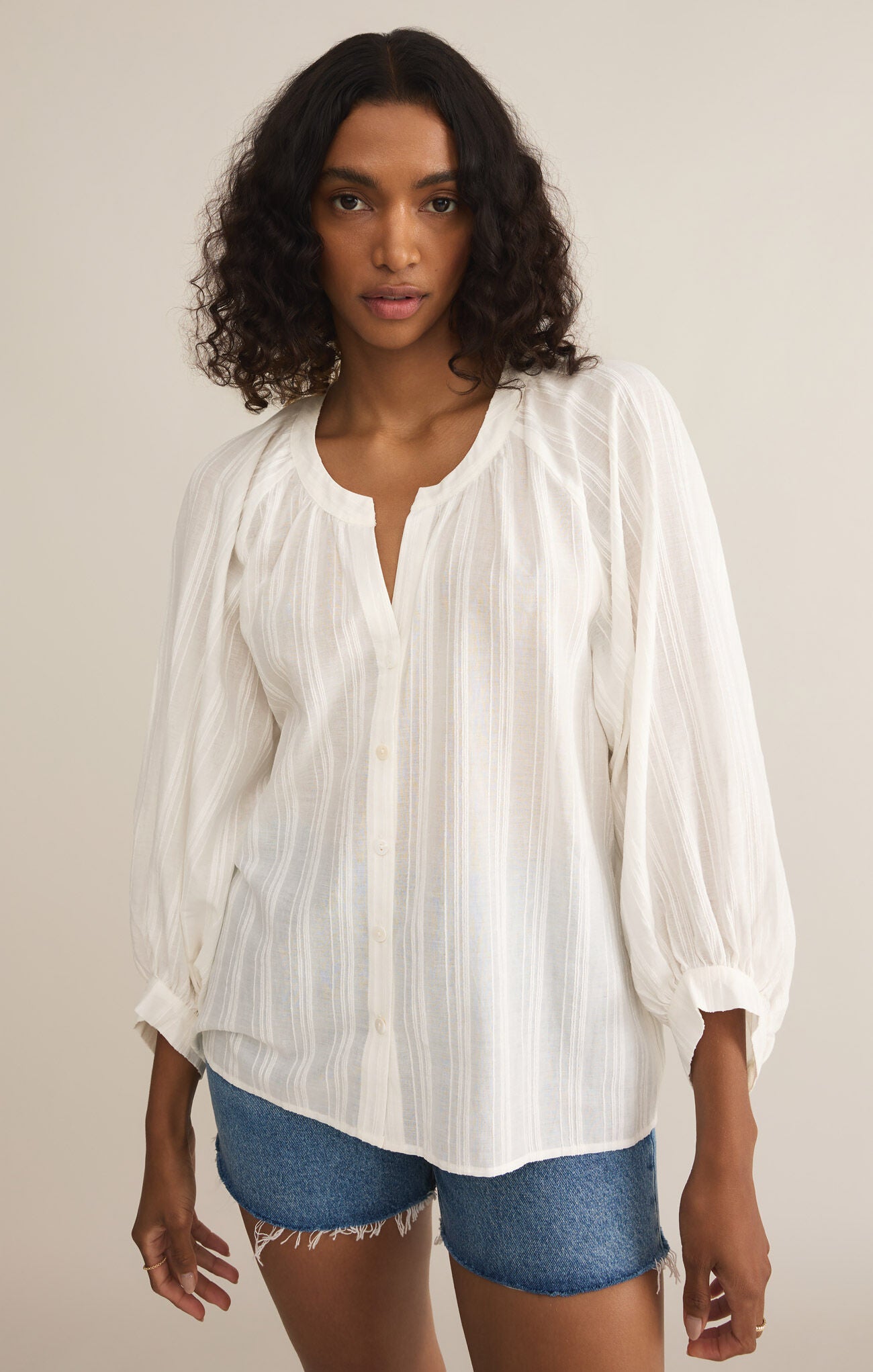 Wren Button Up Top - White