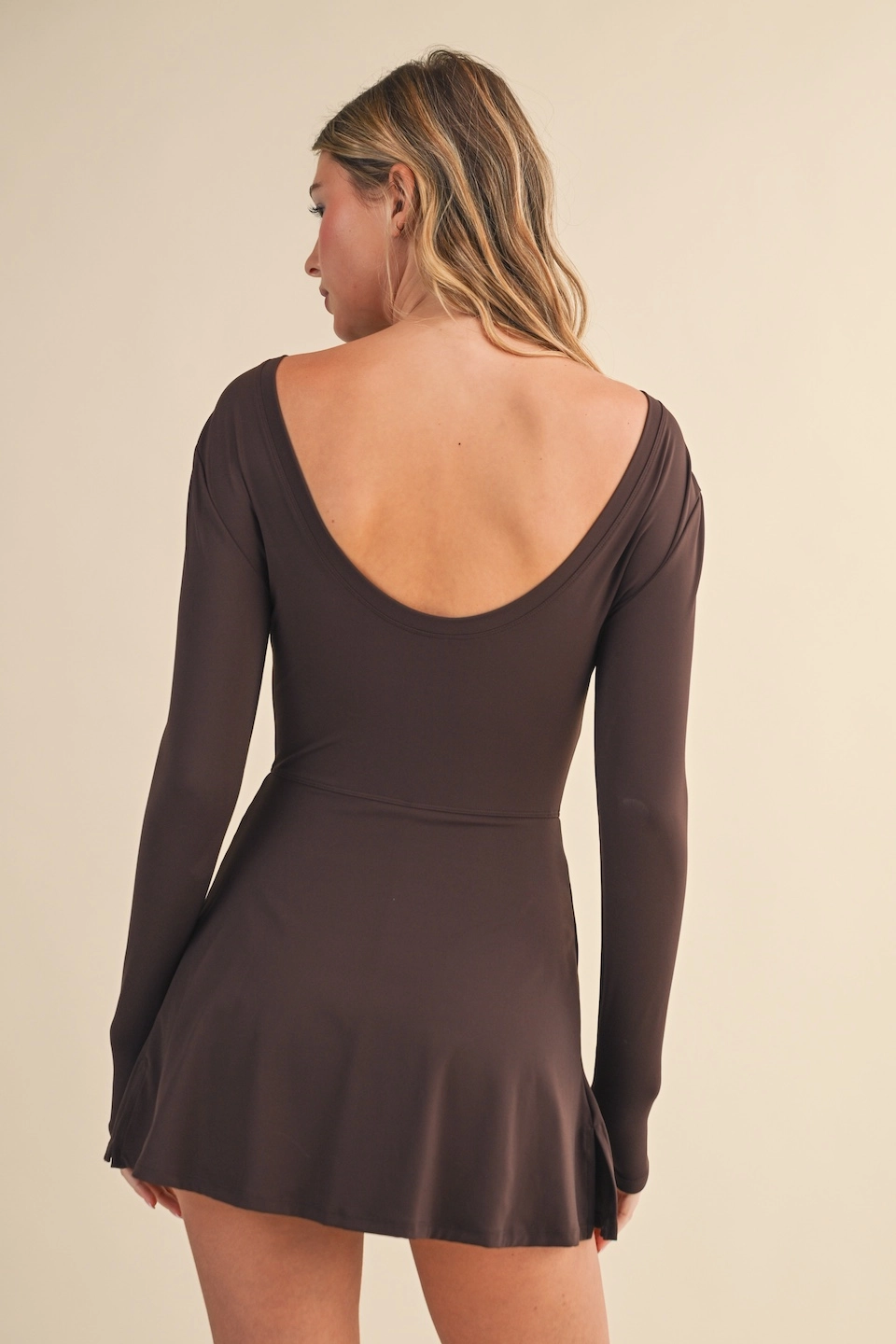 Long Sleeve Wrap Tie Front Dress - Chocolate