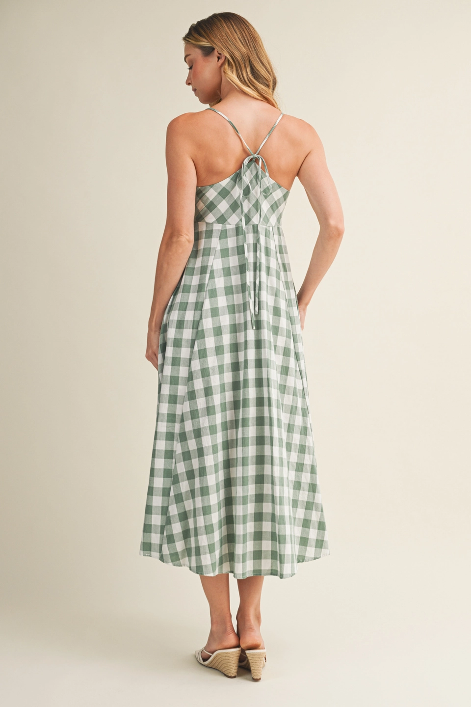 Tie-Front Gingham Dress - Basil