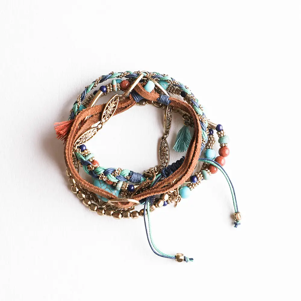 Turquoise Stackable Suede Bracelet - Beads & Natural Stone
