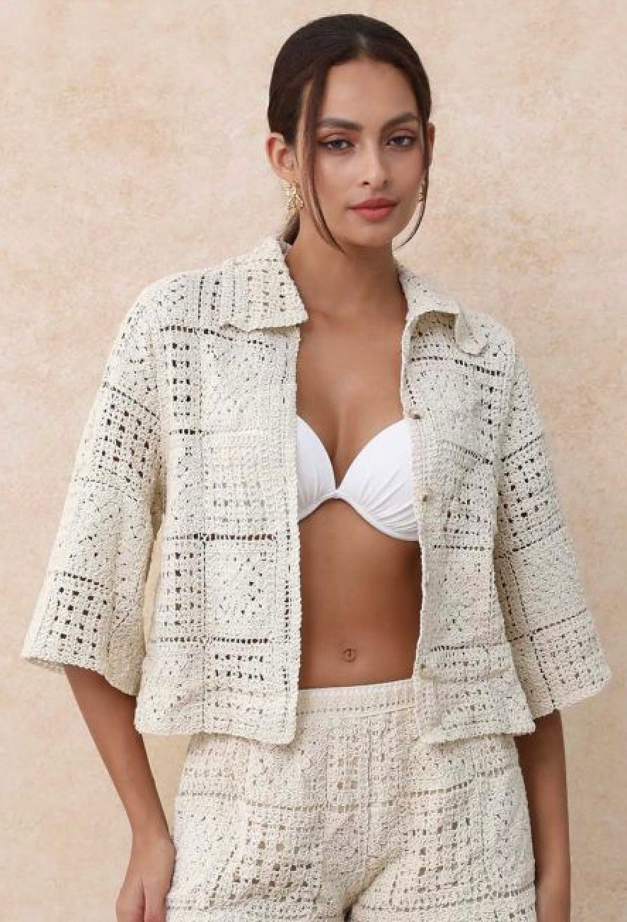 Crotchet Button Down Top - Ivory