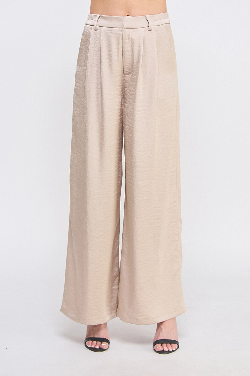 Soft Crinkle Satin Wide Leg Pants