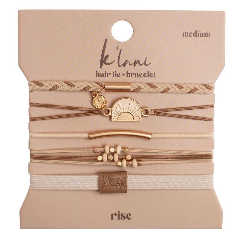 K'lani Hair Tie Bracelets "Rise" Cream And Tan With Gold & Sun Accents Hair Tie Bracelets