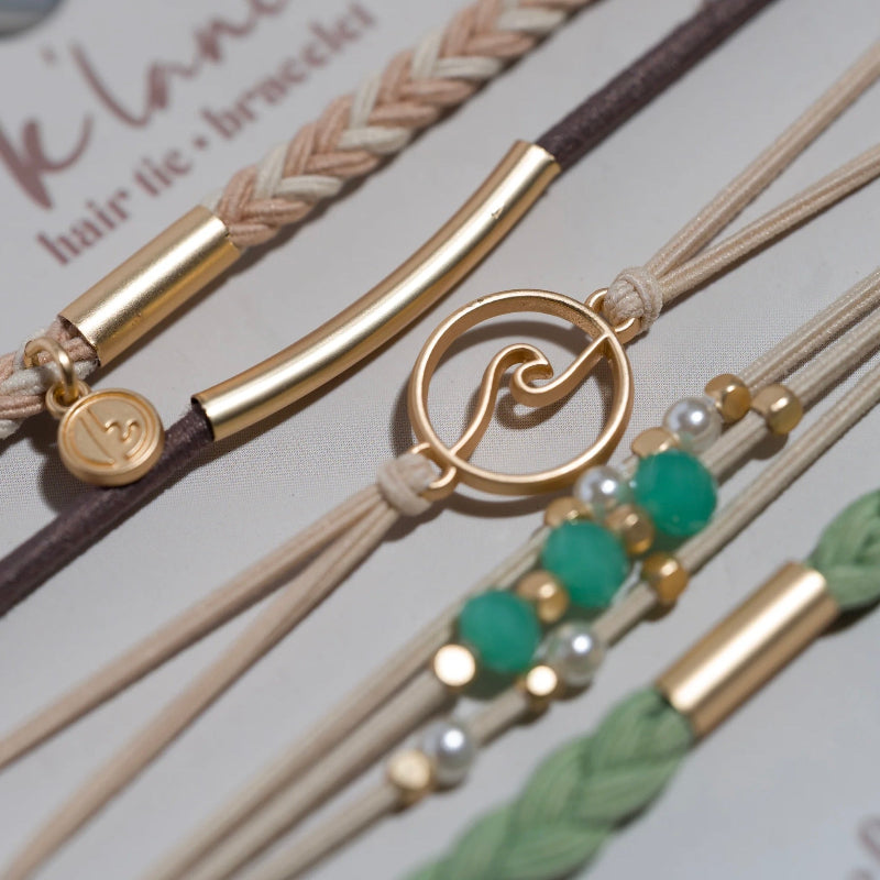 K'lani Hair Tie Bracelets "Reflect" Beachy Blues & Sands With Whale Charm Hair Tie Bracelets