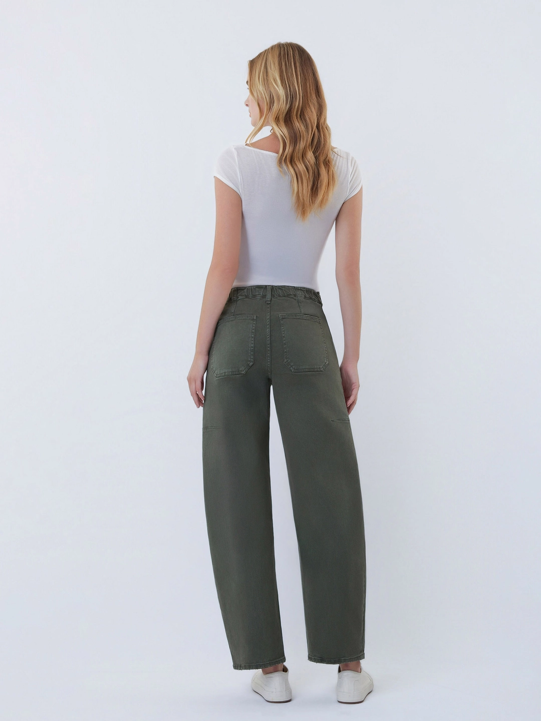 Super High Rise Elastic Waistband Barrel Jeans - Deep Forest