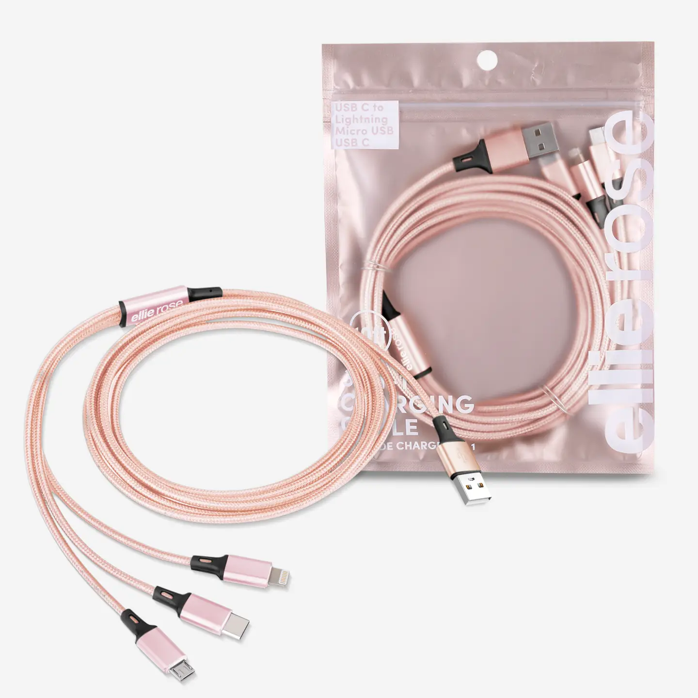 3-in-1 Charging Cable 10 ft Nylon - USB C