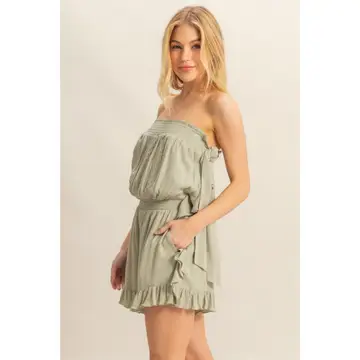 Tube Top Strapless Ruffle Detail Romper