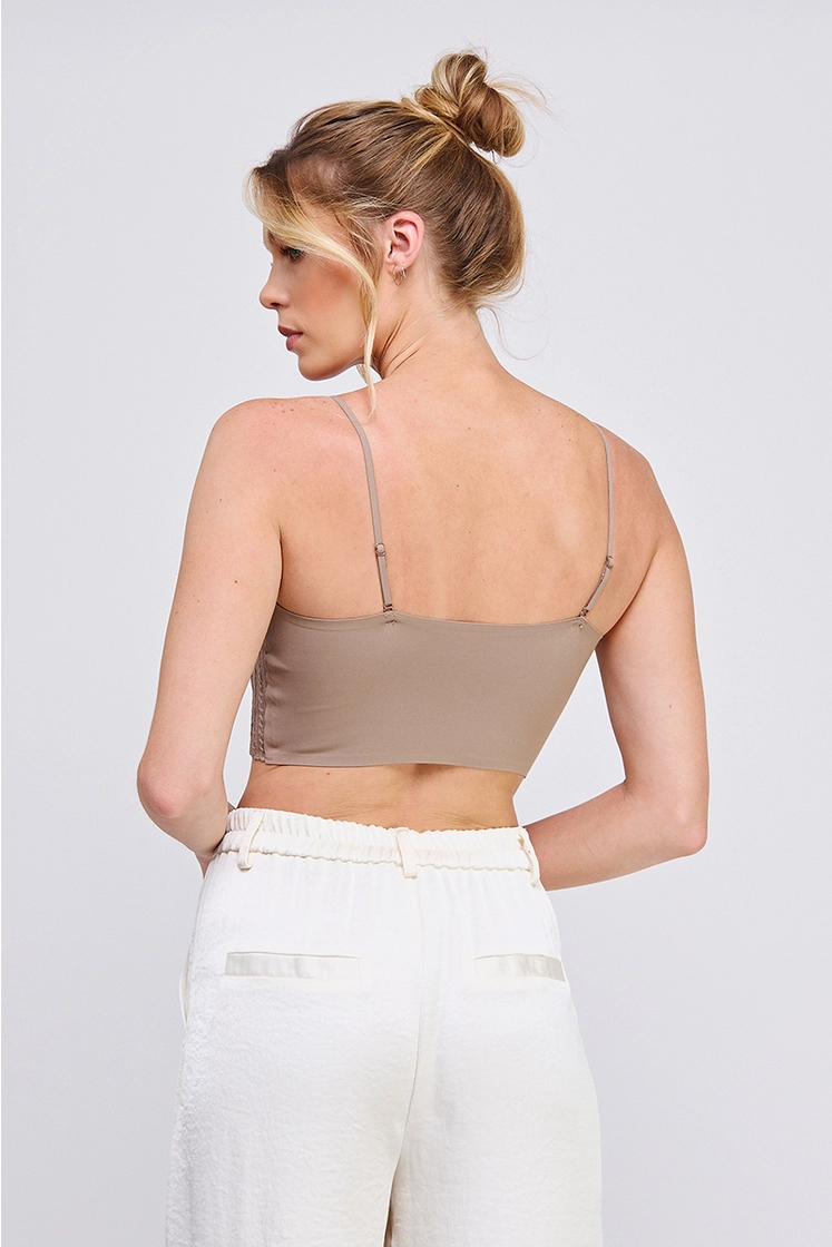 Slim Cable Knit Detail Bralette - Mocha