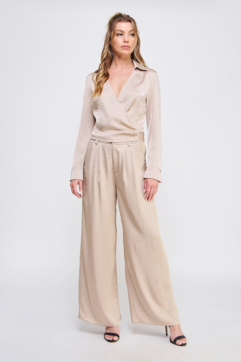 Soft Crinkle Satin Wide Leg Pants