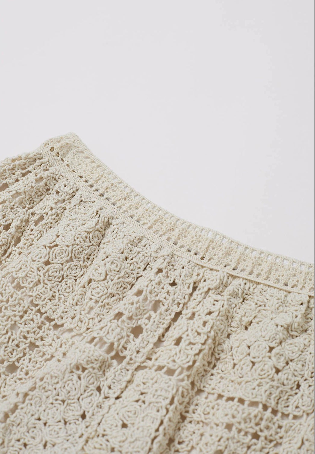 Elastic Waist Open-Knit Crotchet Shorts - Ivory