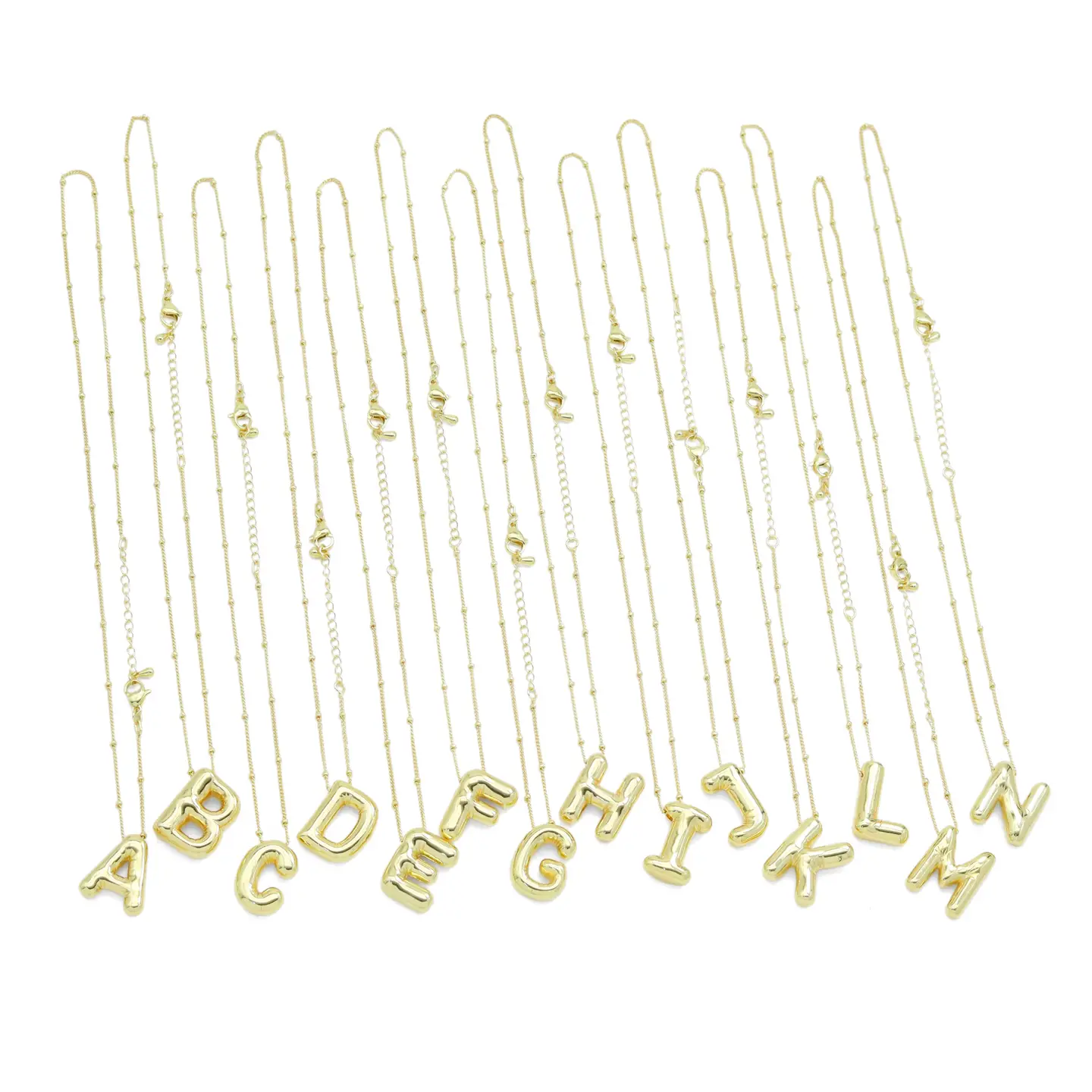 Balloon Bubble Initial Letter Charm Necklace - Gold