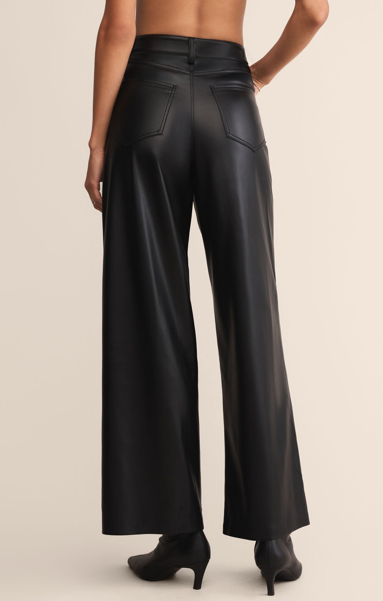 Marli Wide Leg Leather Pant - Black