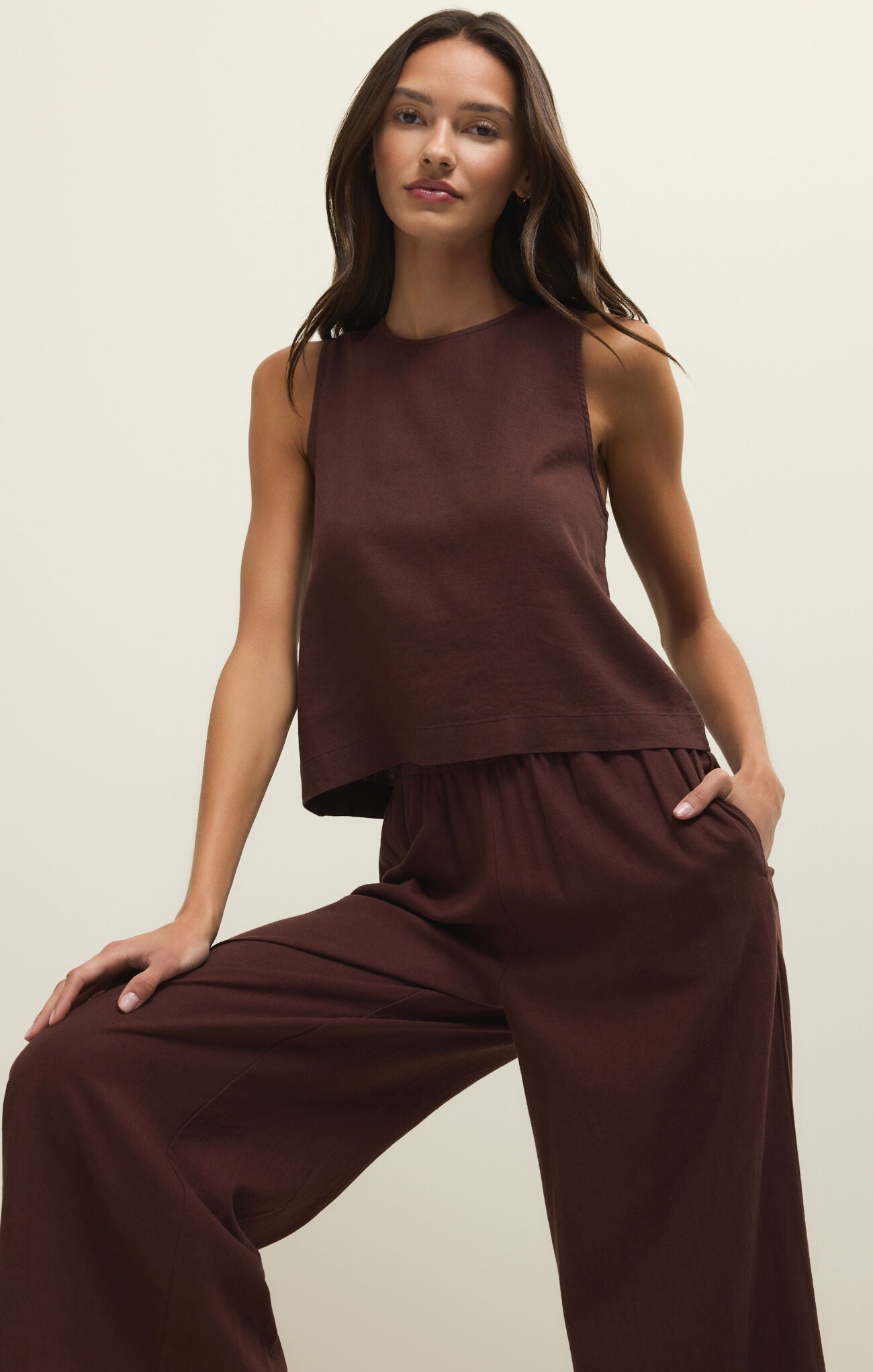 Sloane Linen Top - Cherry Chocolate