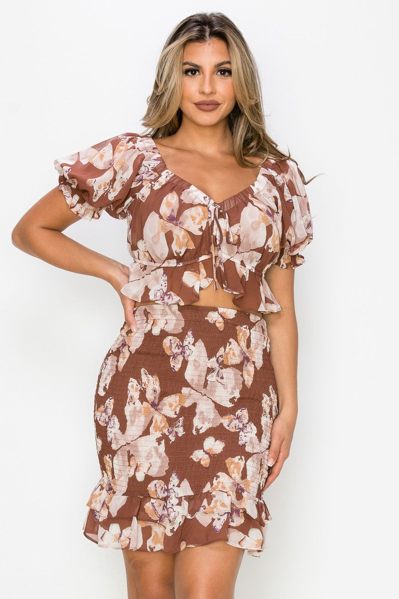 Floral Crop Top - Brown